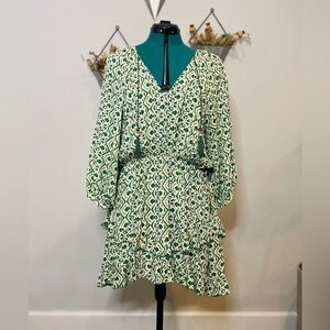 Zara Green Tiered Ruffle Dress with Long Bishop Sleeves